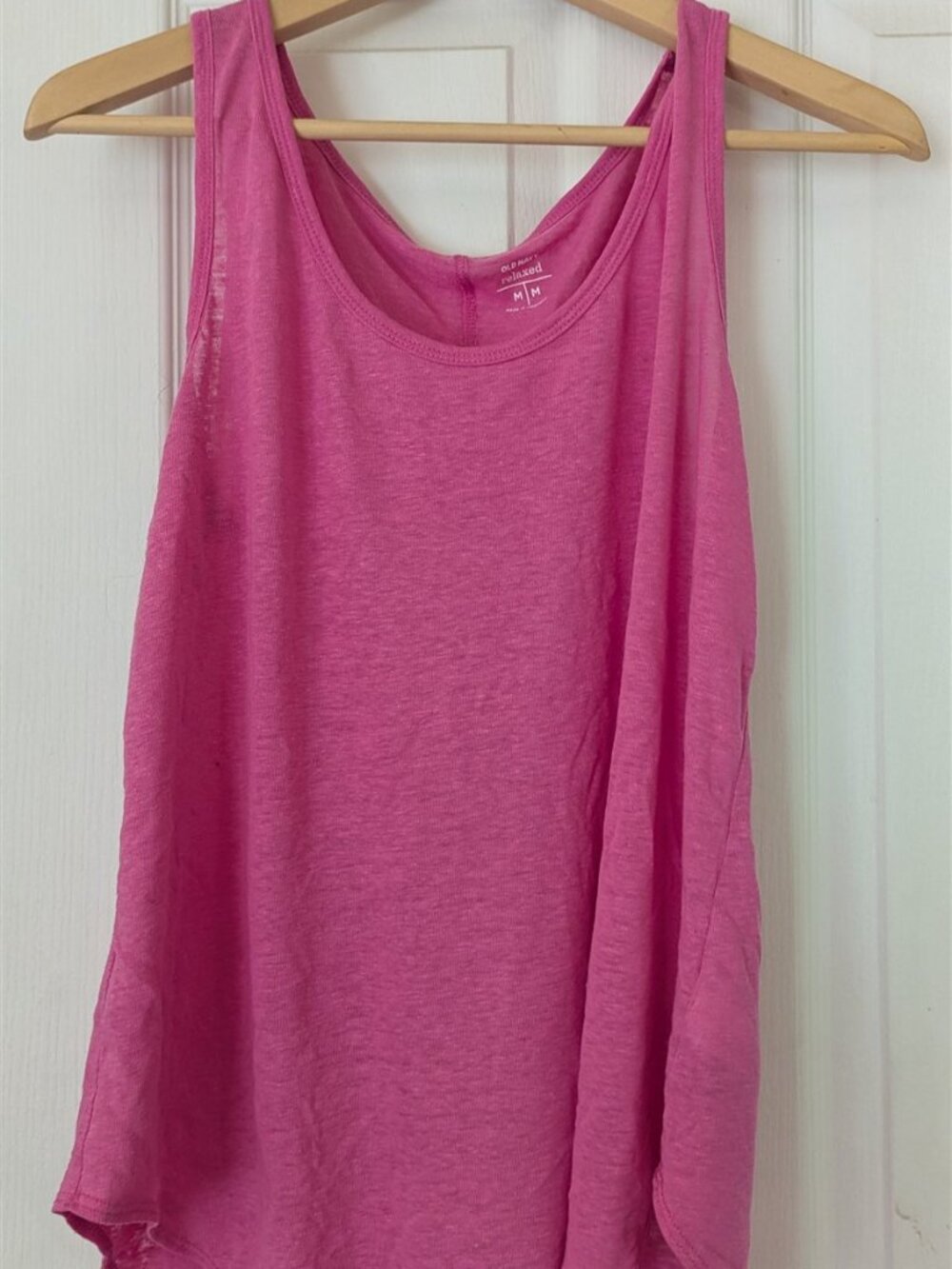Old Navy Relaxed Pink Linen Blend Tank Top Scoop Neck Curved Hem Size M